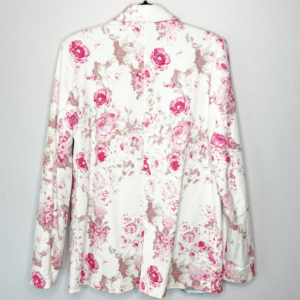 For Love & Lemons Pink Floral Cotton Blazer White Mint Green Size Small - Picture 7 of 10